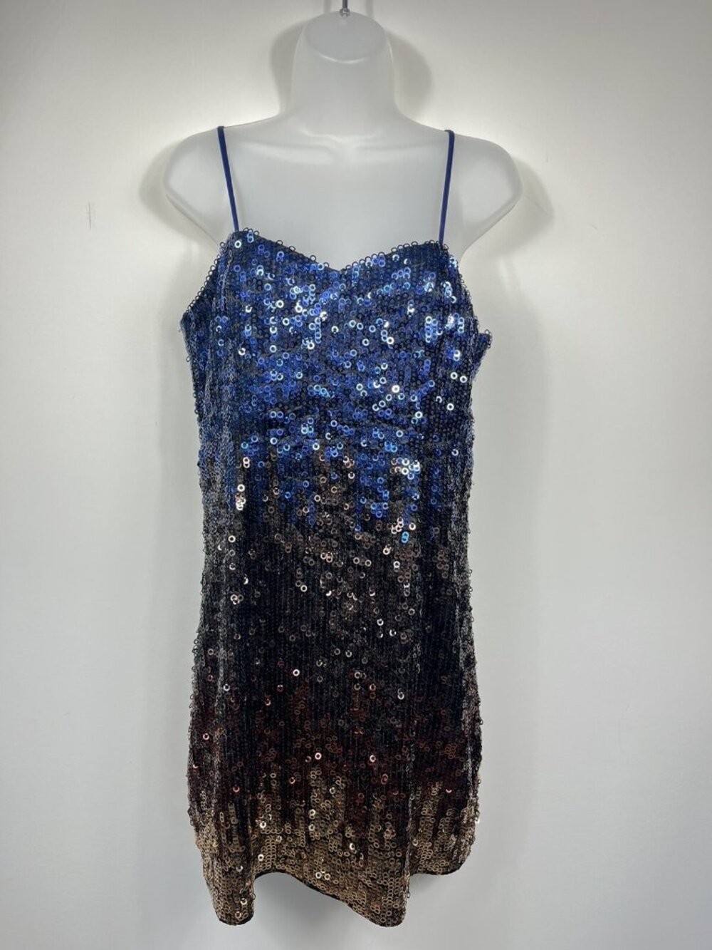 Vintage Jolene Dress Womens 10 Blue Sequin Ombre Sleeveless Mini Y2K Taylor